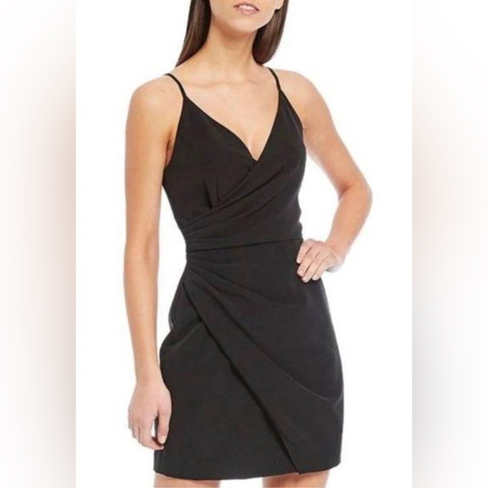 Gianni Bini Little Black Dress Natalie V-Neck Spaghetti Strap Faux Wrap NWT